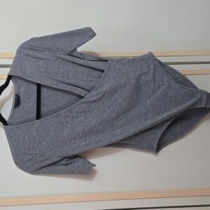 Topshop Sexy Gray Bodysuit~Stretch Knit, Faux Wrap, Cap Sleeve~M/ US 40